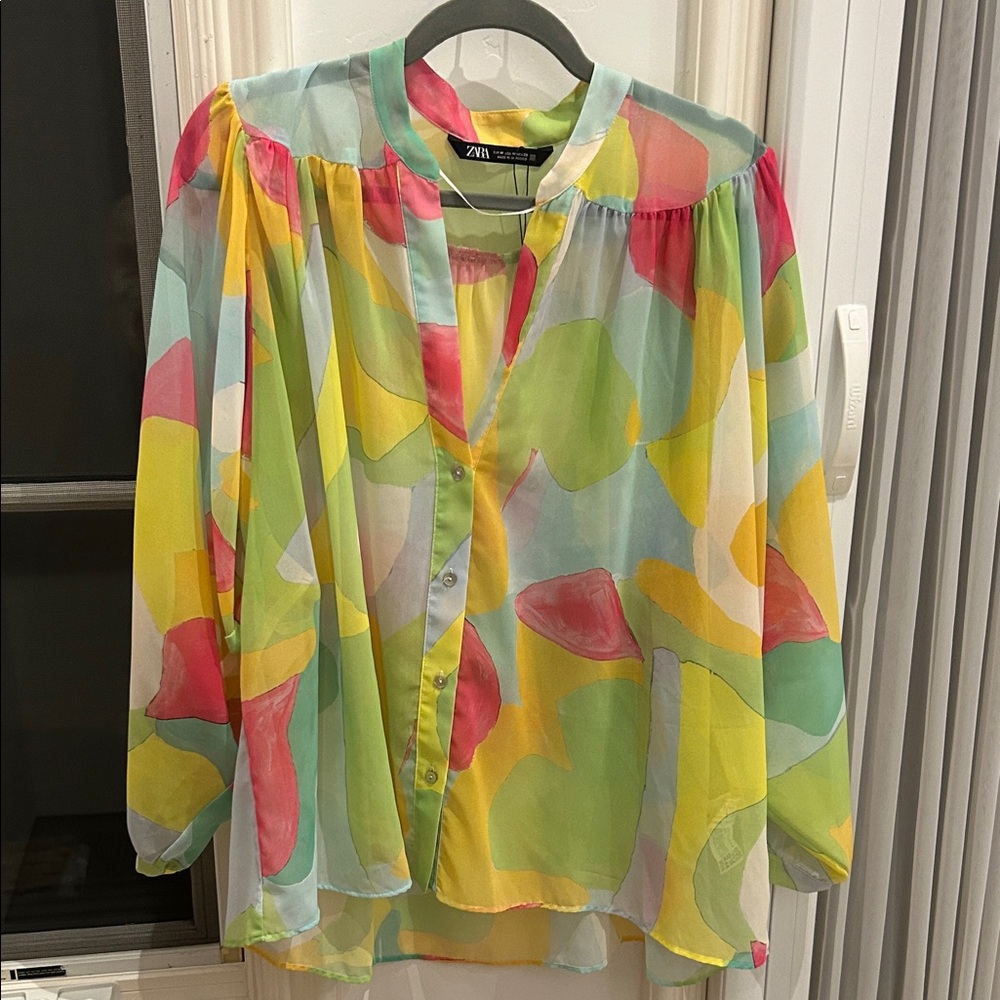 Zara Colorful Sheer Women's Blouse M